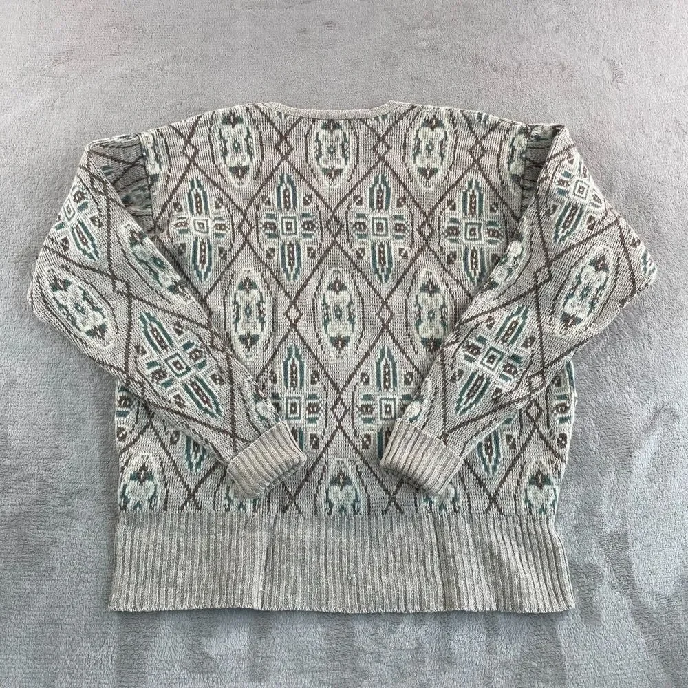 Vintage Polo Ralph Lauren V Neck Sweater Men Medium Aztec Navajo Linen Wool Silk